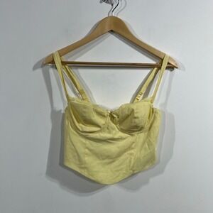 Garage Y2K Butter Yellow Corset Crop Top Underwire Lace Trim Smocked Back Small